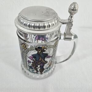 BMFN Three Musketeers Painted Glass Pewter Lidded Beer Stein 7" W. Germany